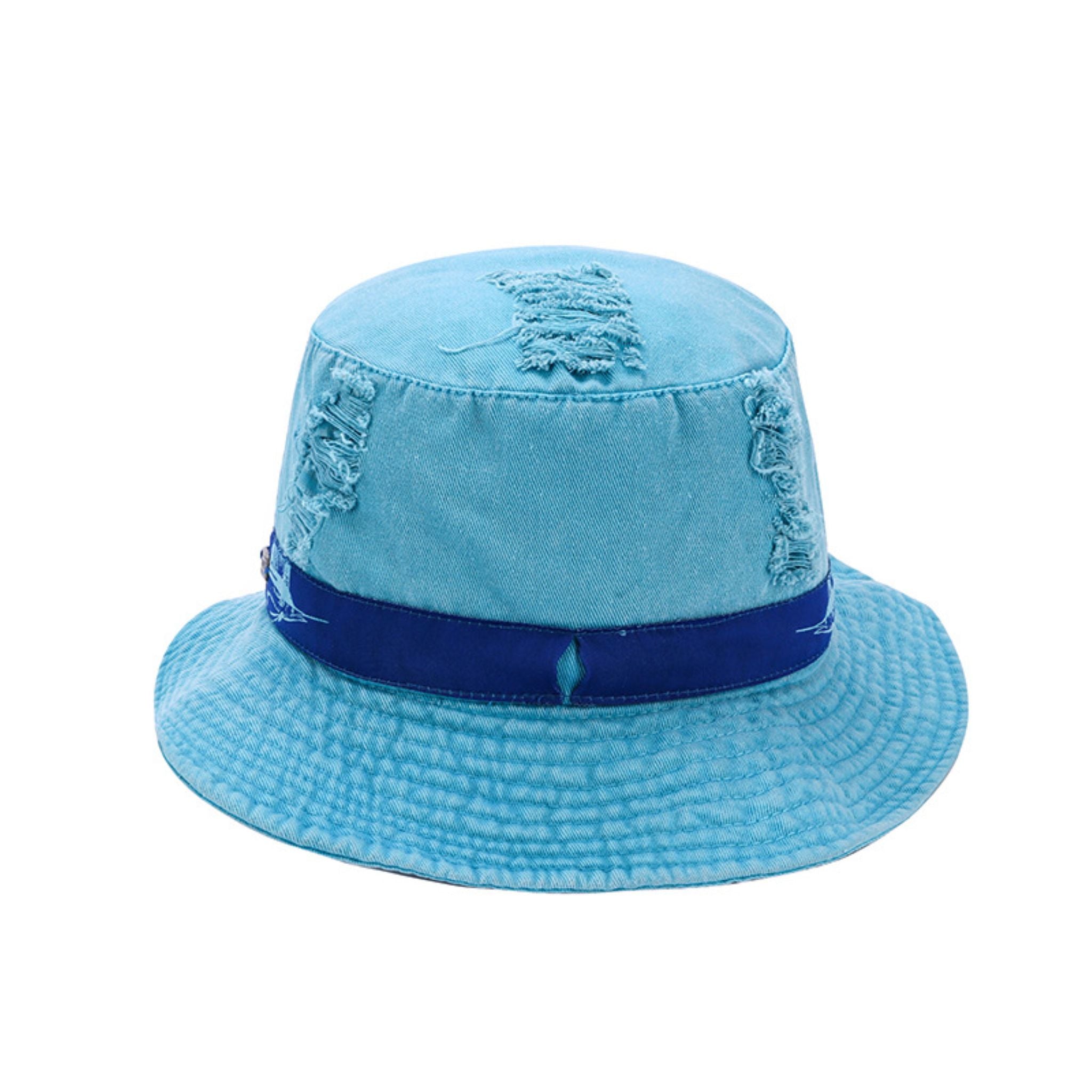 Guy Harvey Light Blue Distressed Denim Bucket Hat