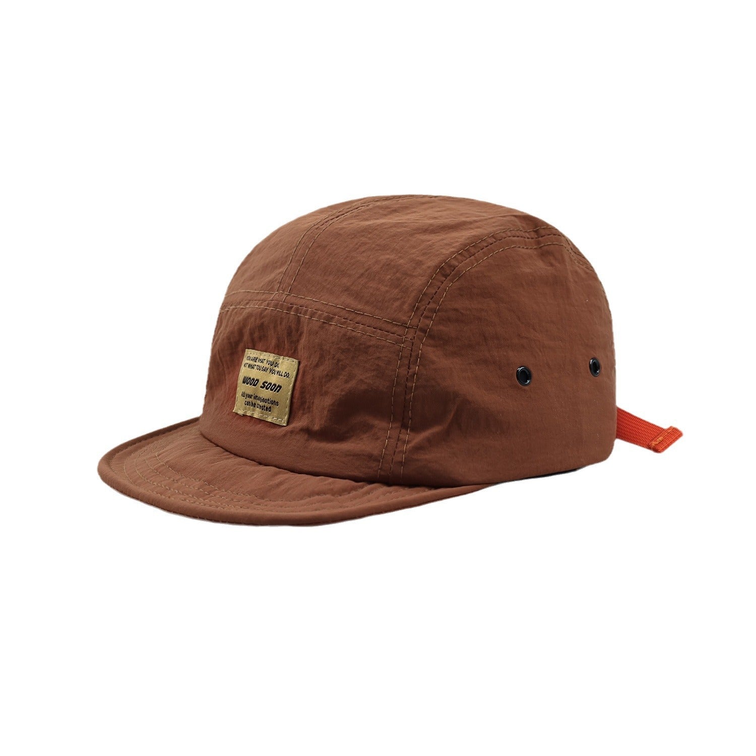Brown Camp Cap with Orange Strap