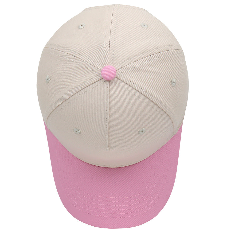 Pastel Pink Brim Beige Casual Baseball Hat