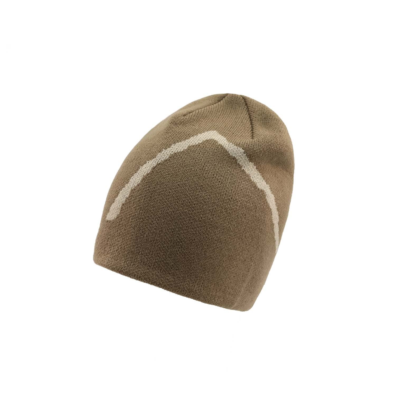 Olive Knit Cap with Bold Orange Mountain Design