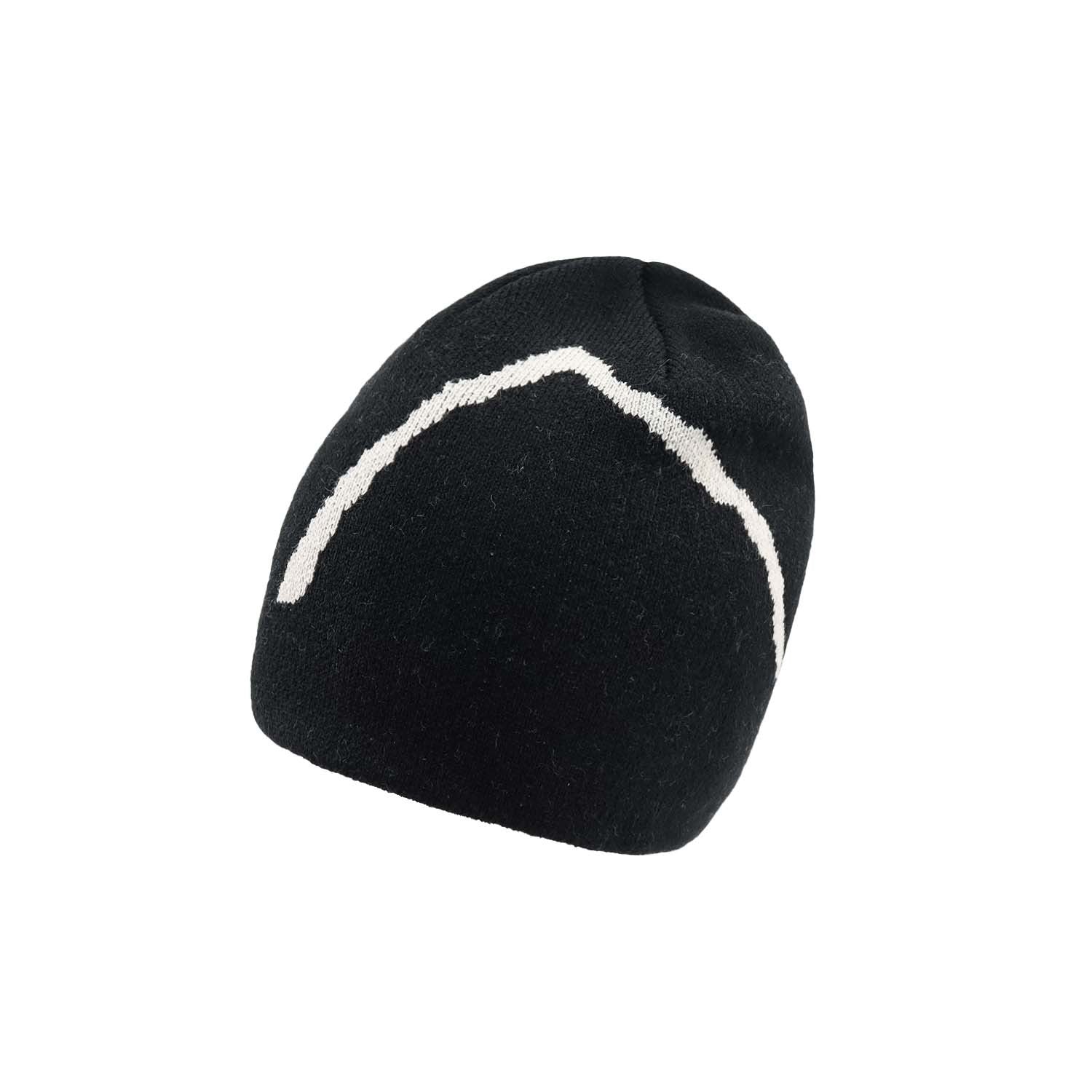 Olive Knit Cap with Bold Orange Mountain Design