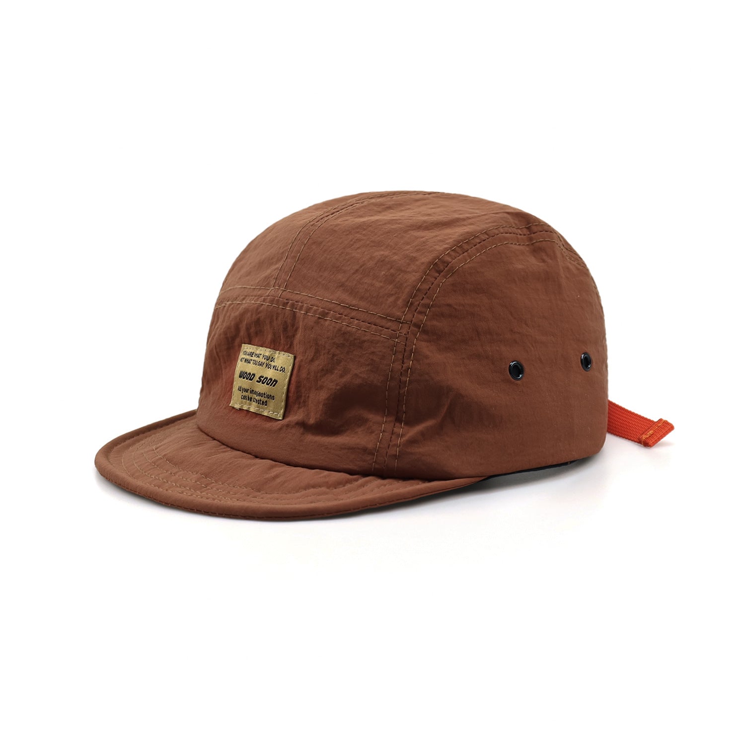 Brown Camp Cap with Orange Strap