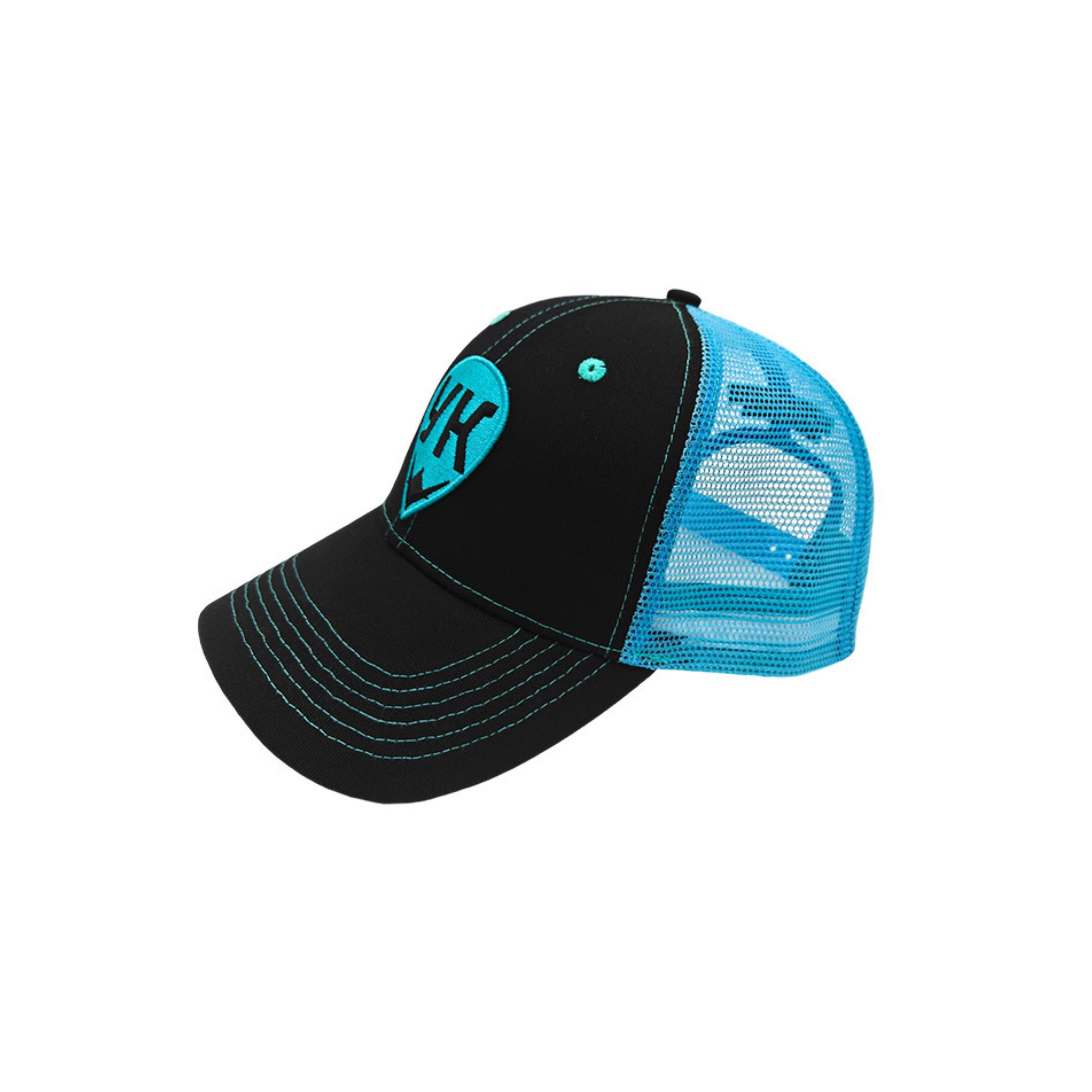 Turquoise Brim Black Mesh Trucker Hat