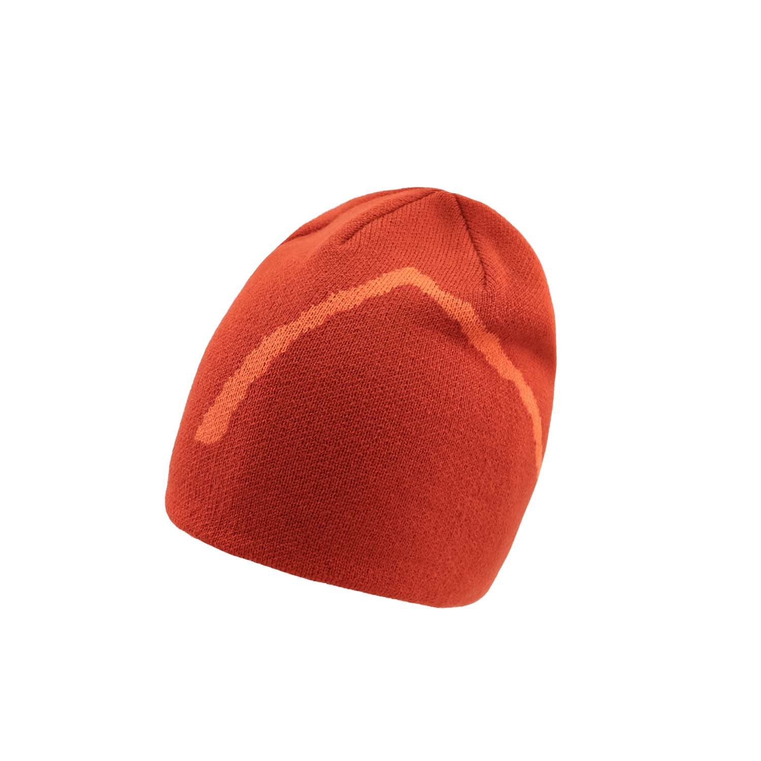 Olive Knit Cap with Bold Orange Mountain Design