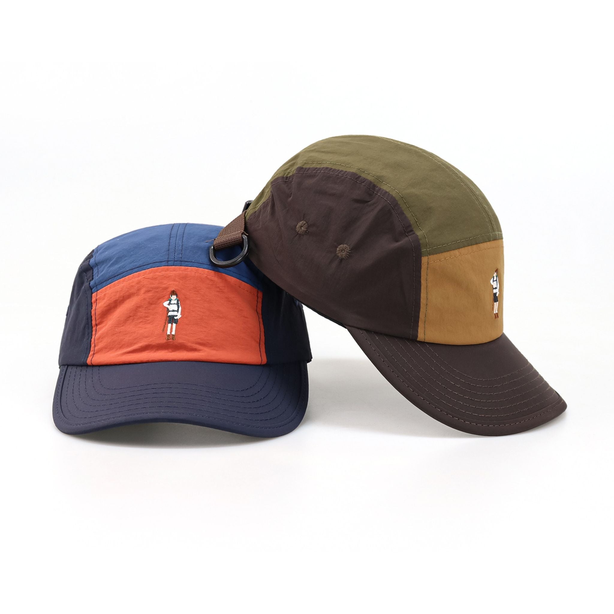 Embroidered Navy-Orange 5-Panel Camp Cap