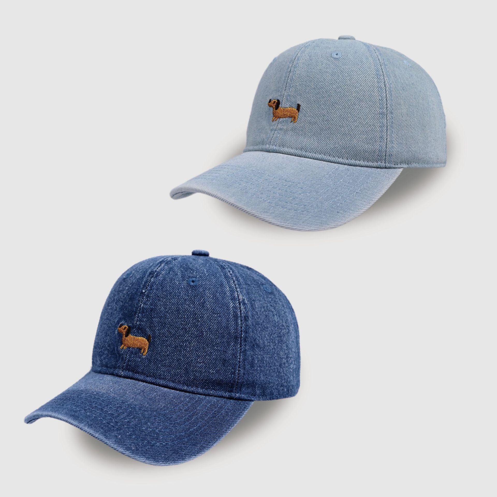 Cute Dachshund Embroidered Light Blue Baseball Hat