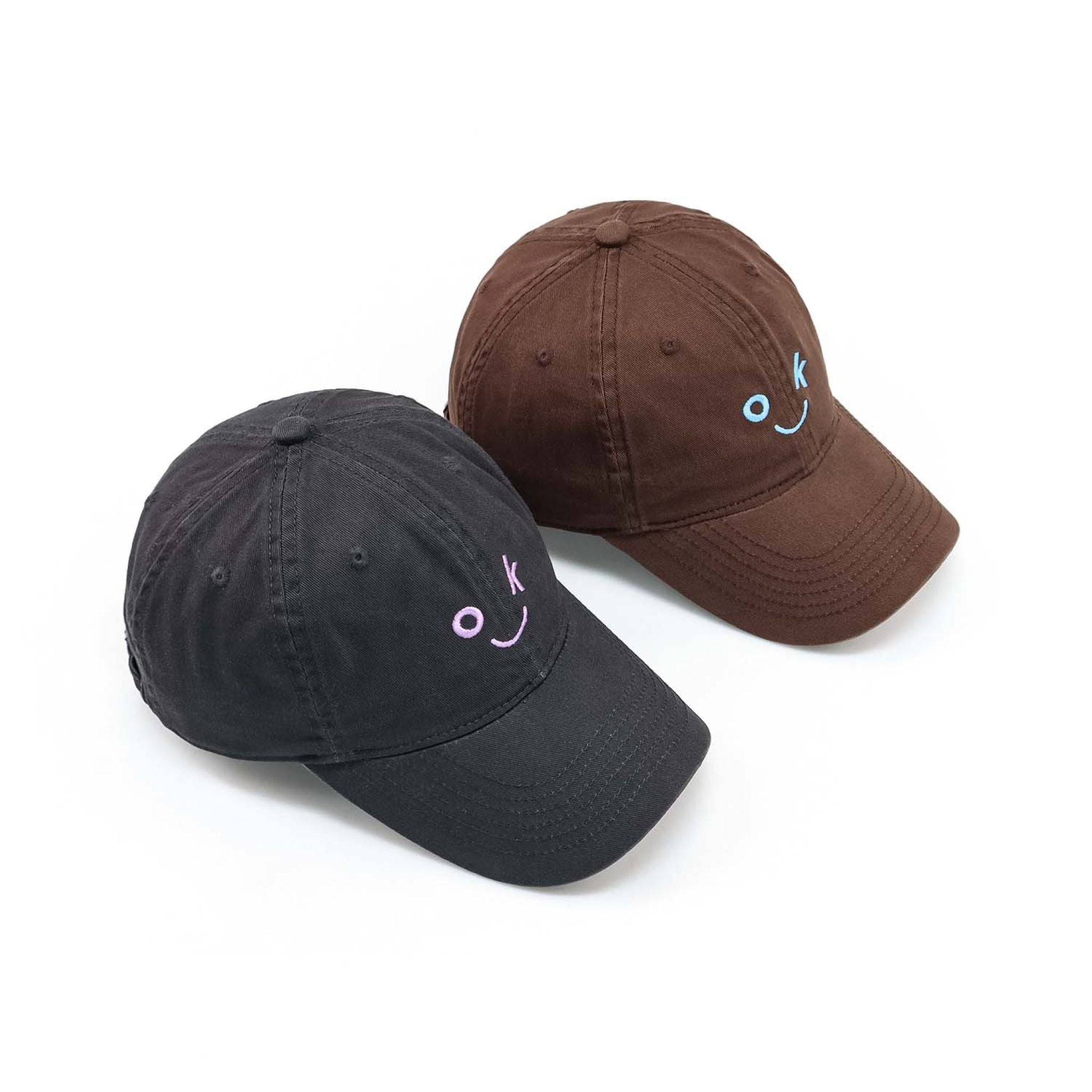 Brown "OK" Smile Embroidered Dad Hat