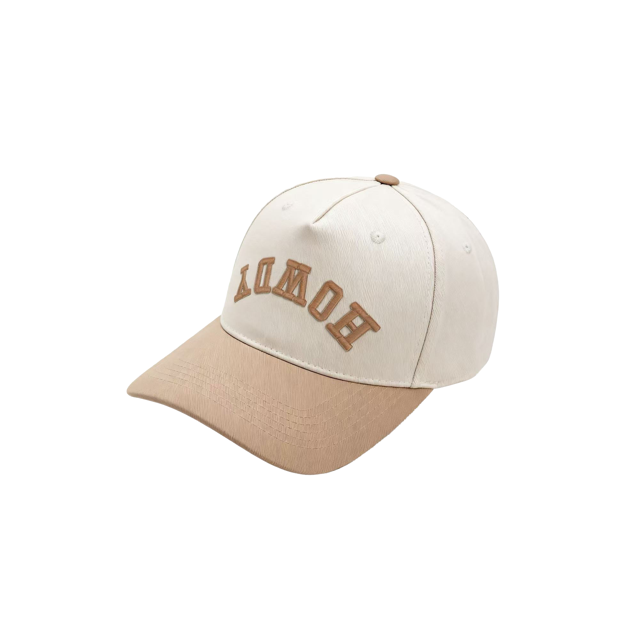 Two-Tone Beige Tan Cap with "HOMEY" Embroidery