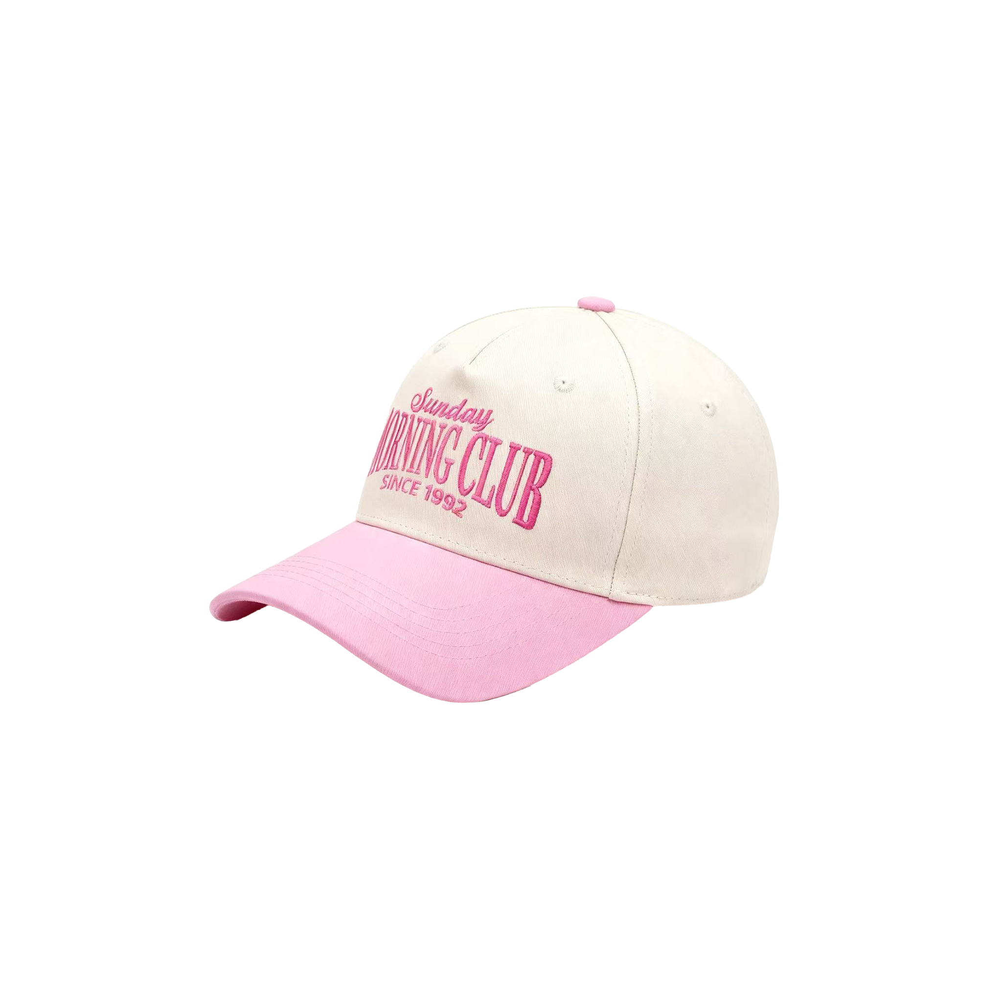 Two-Tone Beige Pink Cap - "Sunday Morning Club" Embroidery
