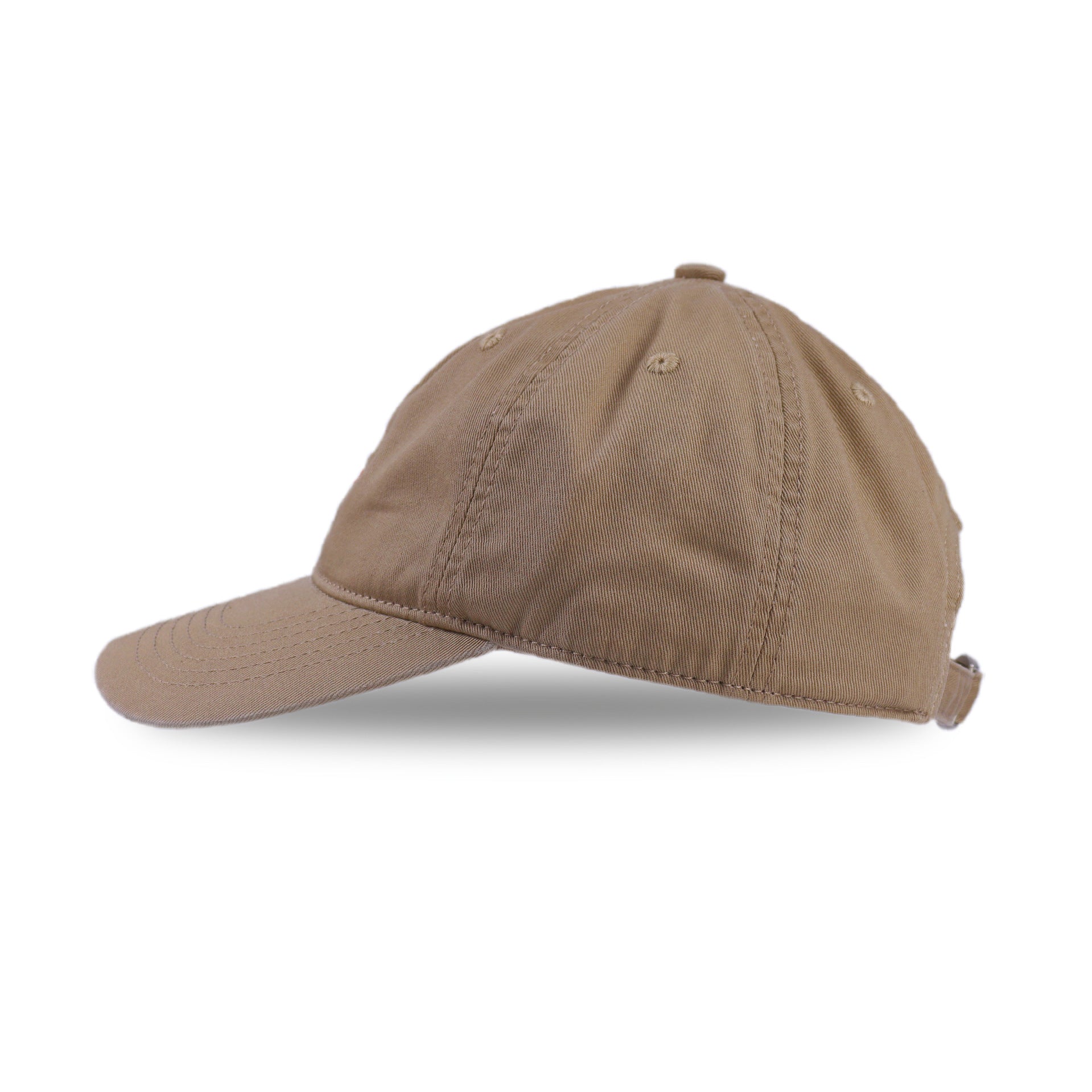 Minimalist Tan Cap with "Camp" Red Embroidery