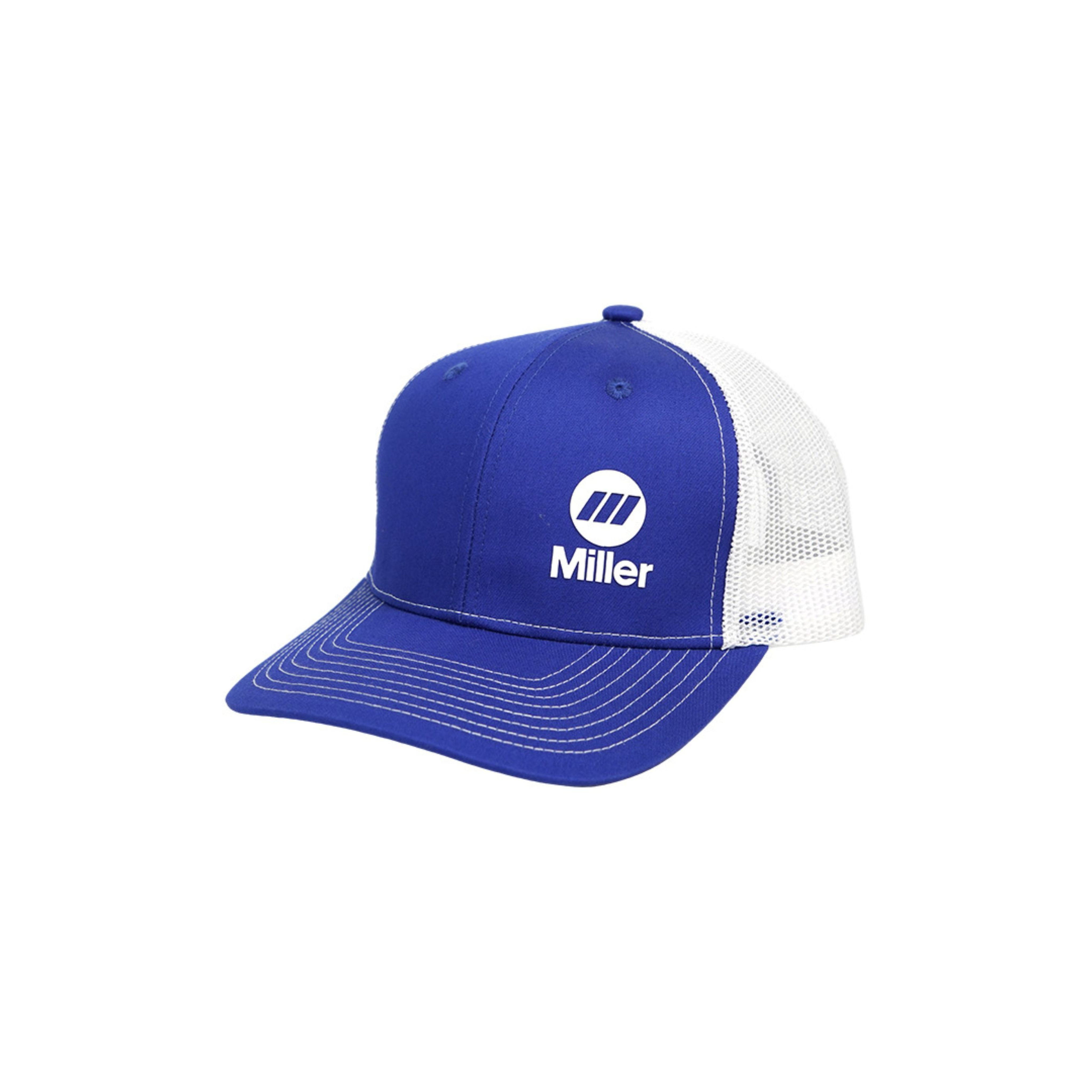 Blue Brim Miller White Mesh Trucker Hat