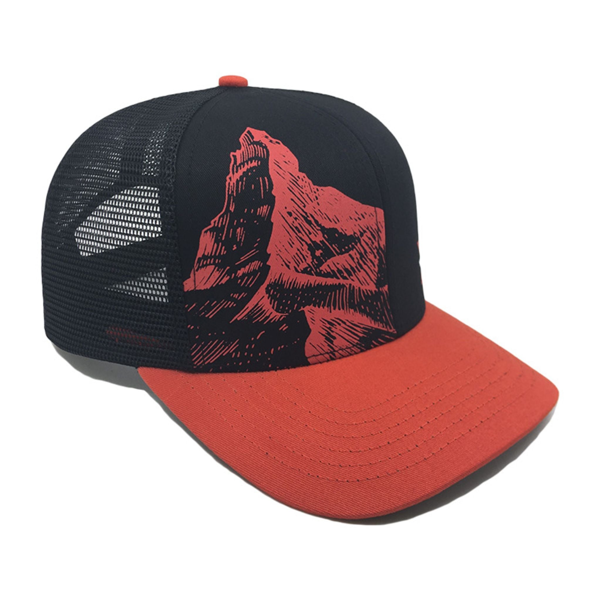 Black Red Warrior Print Mesh Baseball Hat