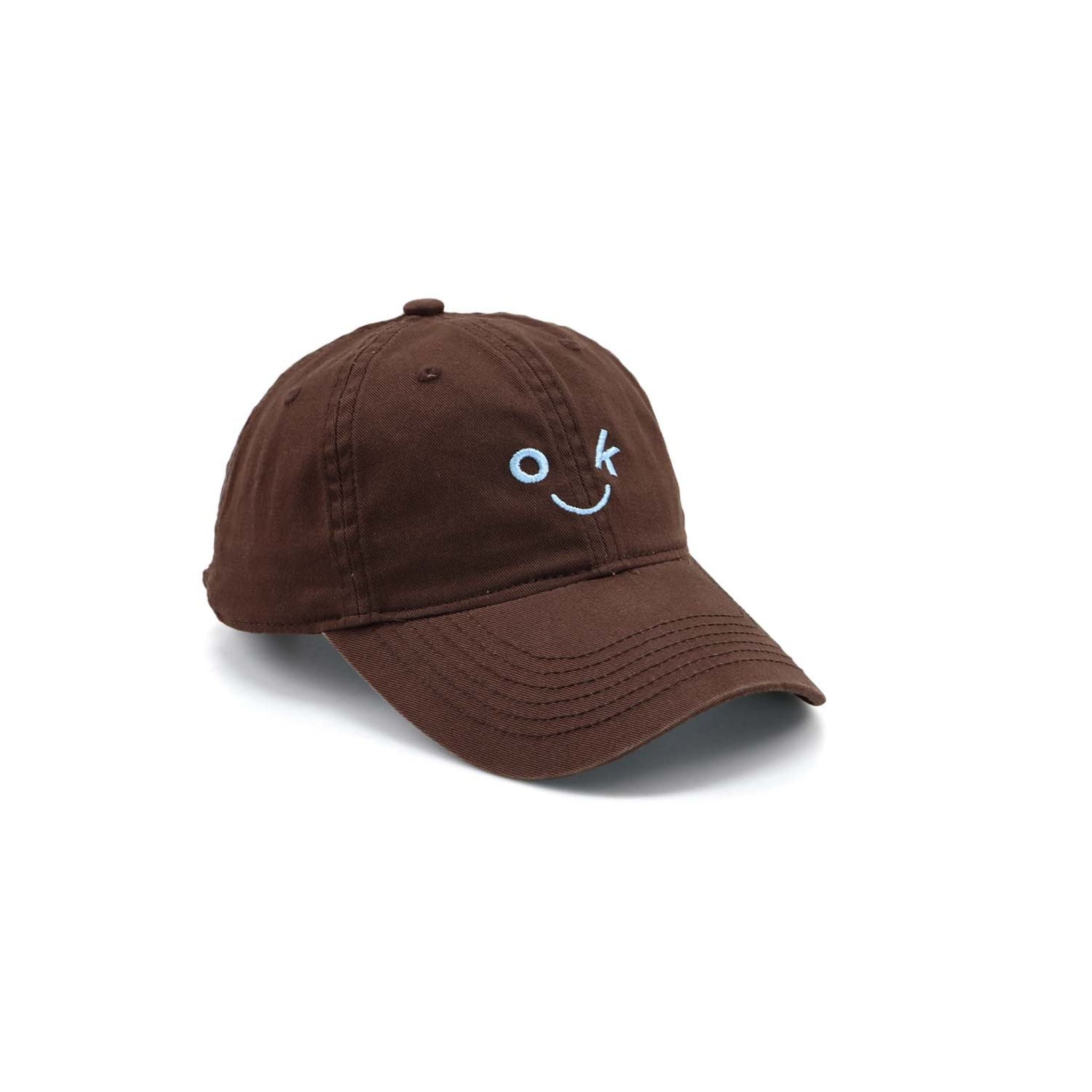 Brown "OK" Smile Embroidered Dad Hat