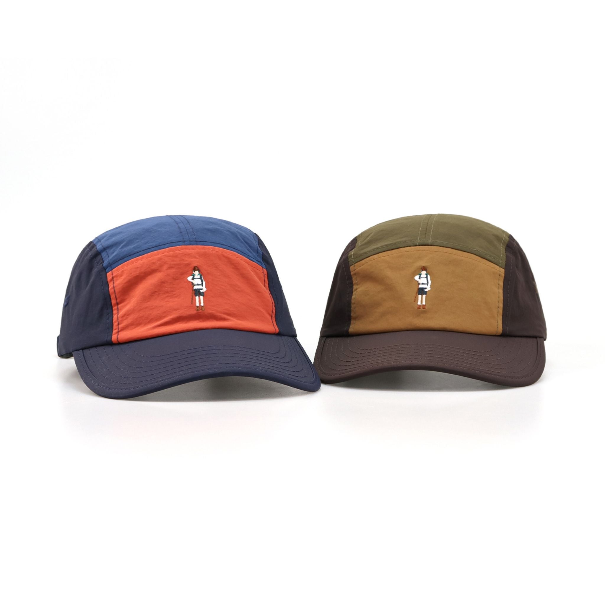 Embroidered Navy-Orange 5-Panel Camp Cap