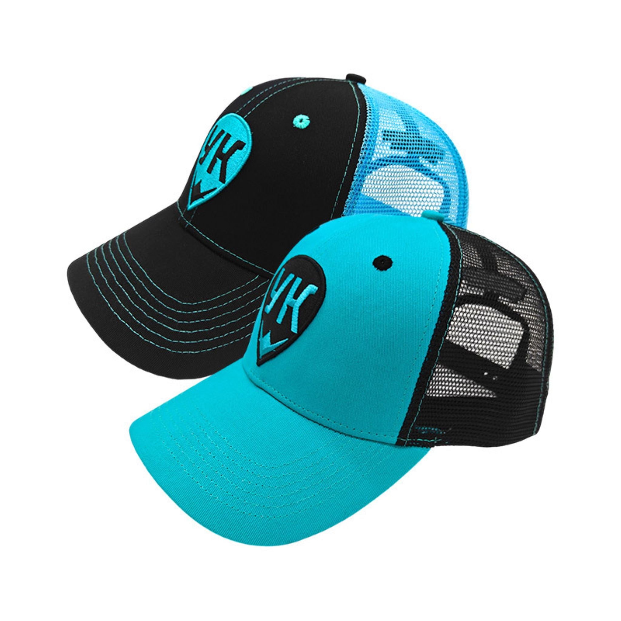 Turquoise Brim Black Mesh Trucker Hat