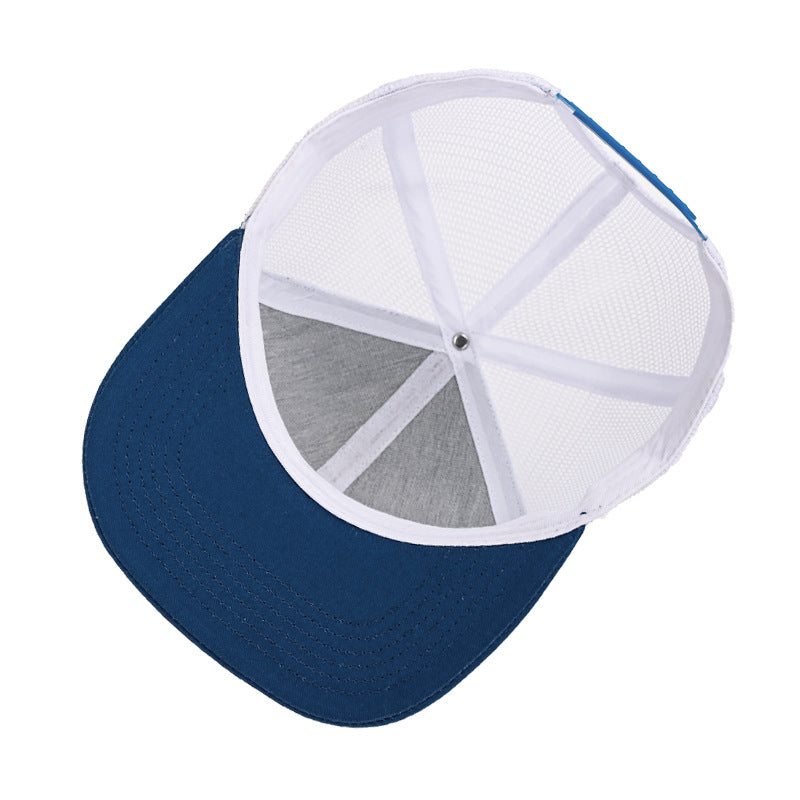 Casual Navy Blue White Mesh Trucker Cap