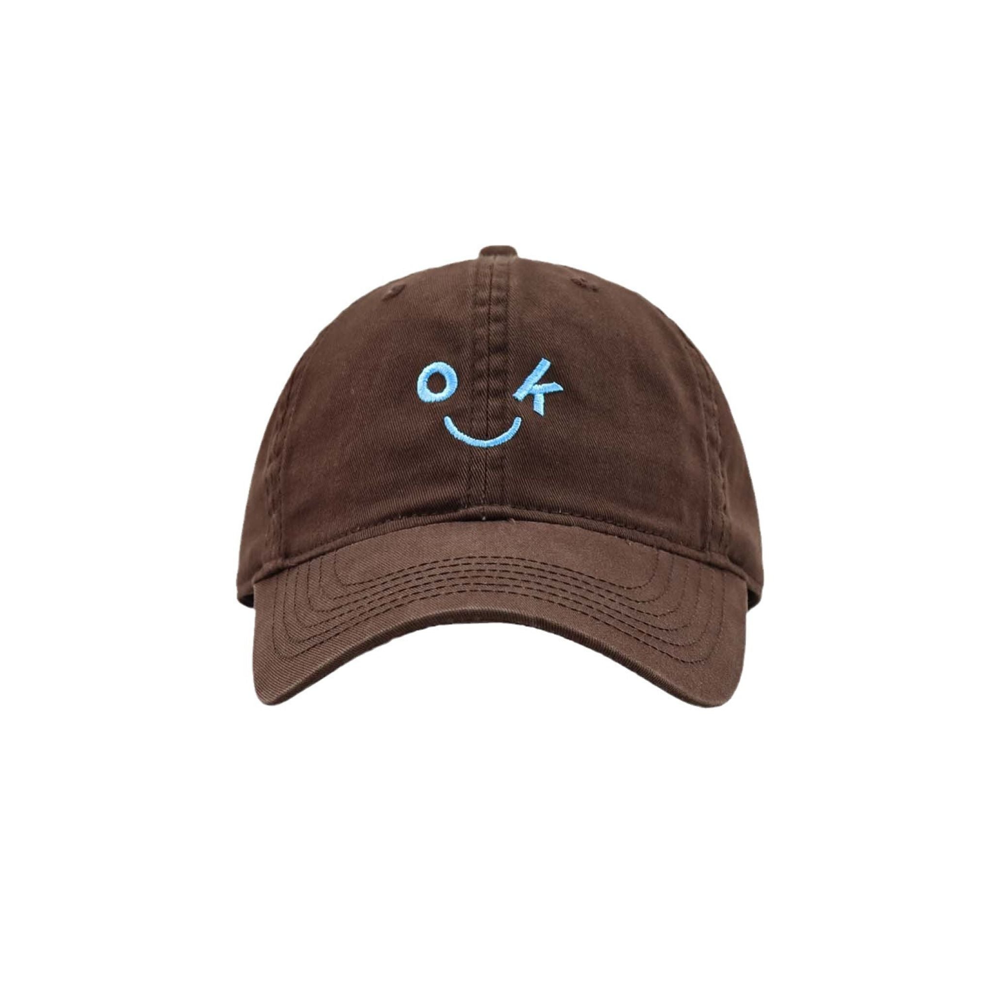 Brown "OK" Smile Embroidered Dad Hat