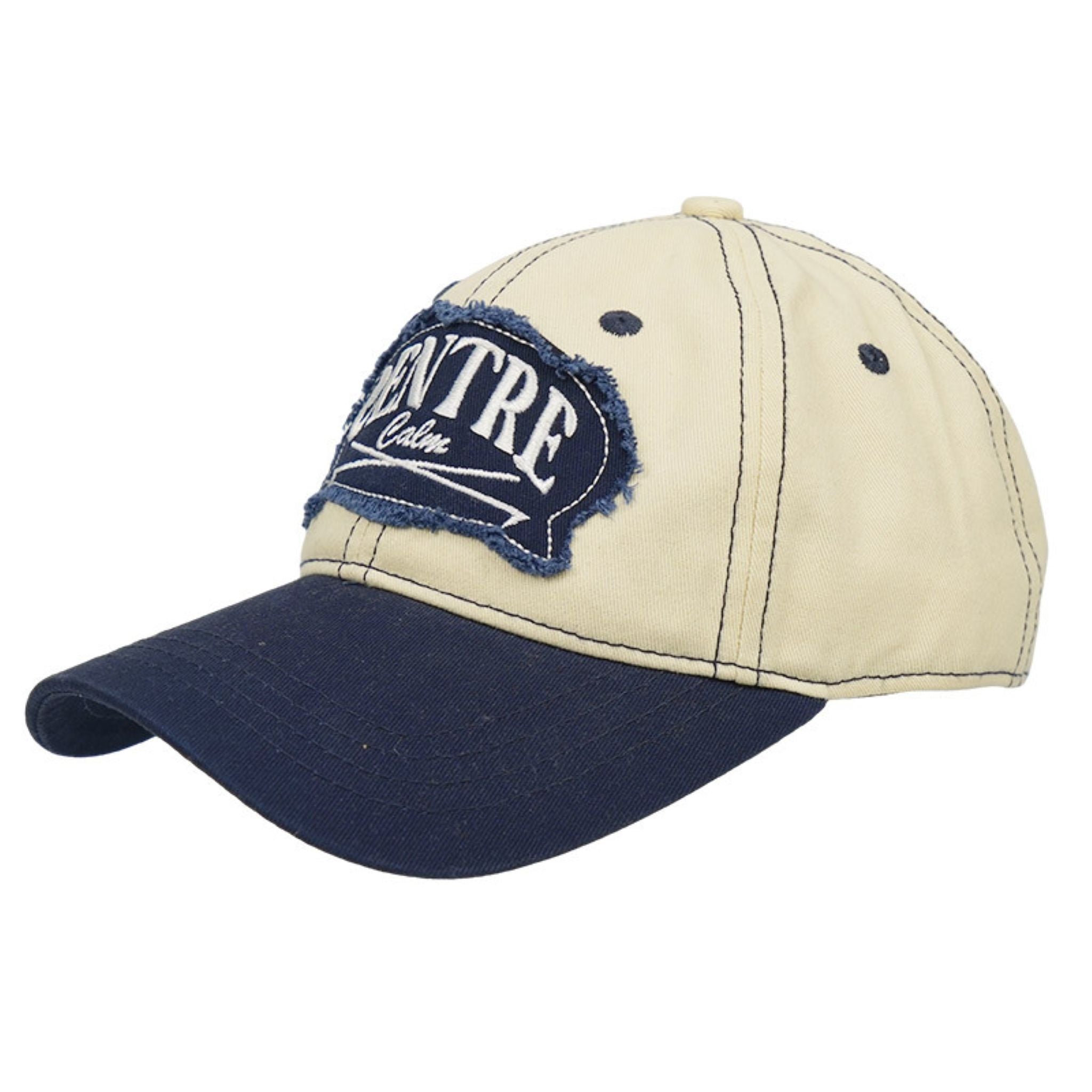 Beige & Navy Distressed Patch Dad Hat