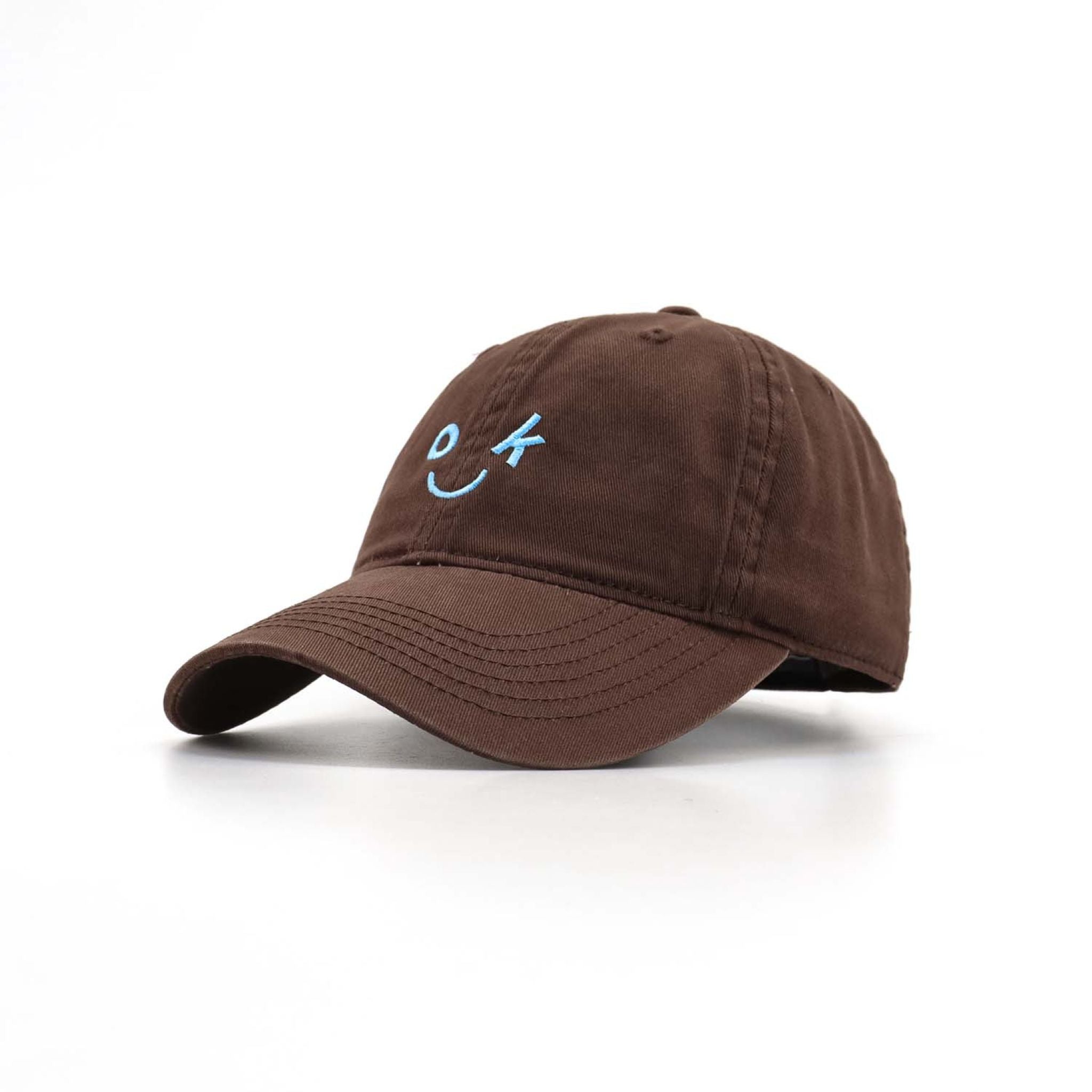 Brown "OK" Smile Embroidered Dad Hat