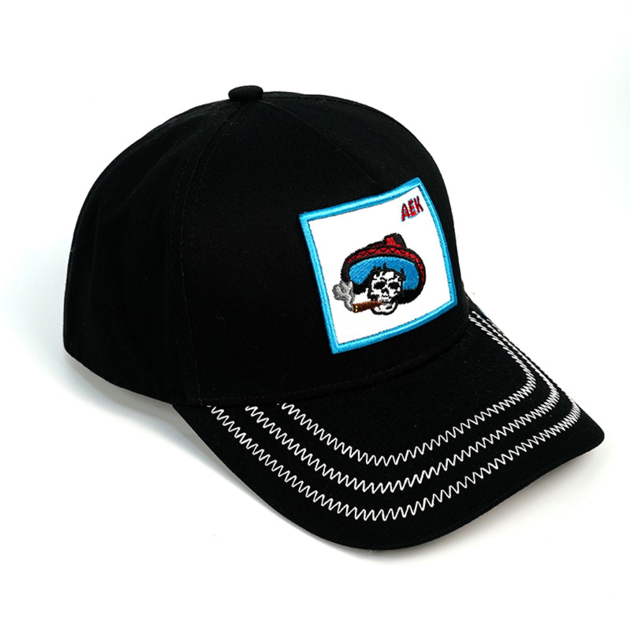 Black Cap with Cartoon Patch