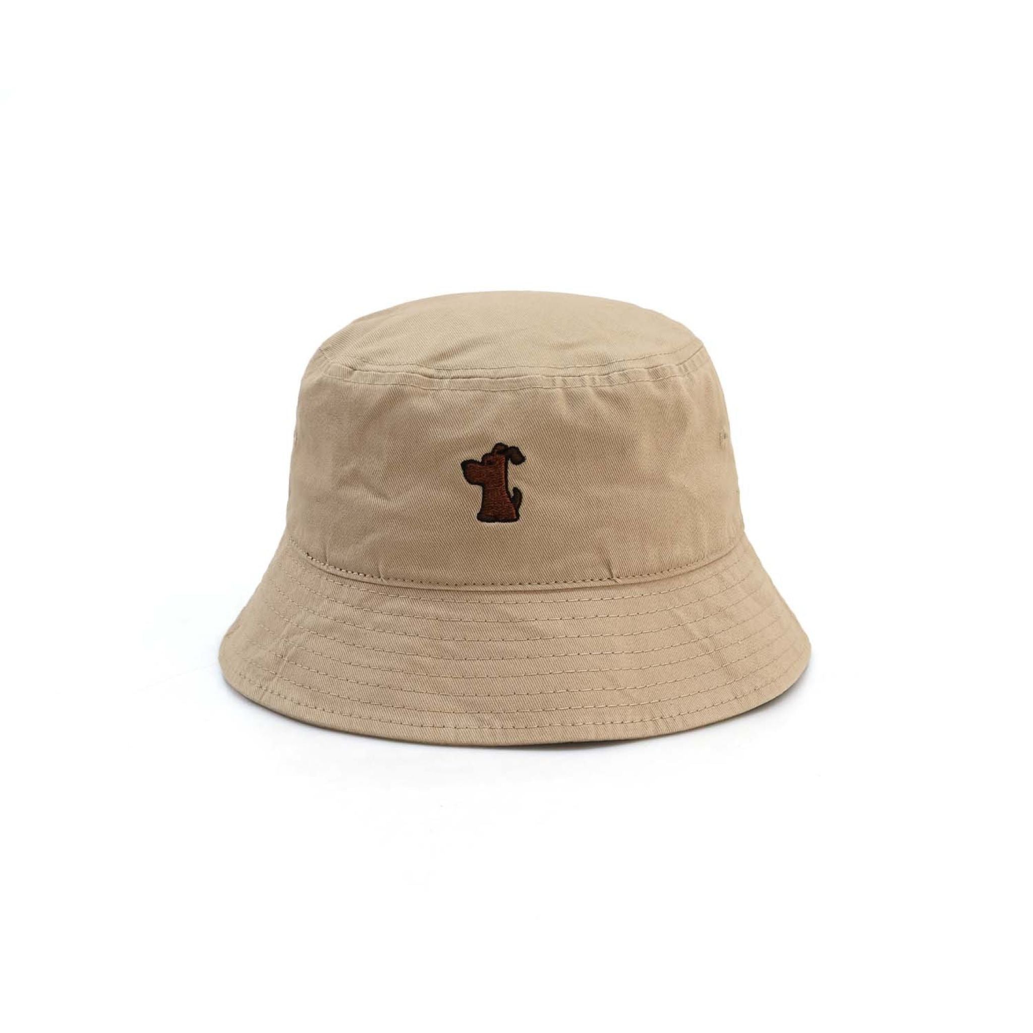 Beige Puppy Embroidery Bucket Hat