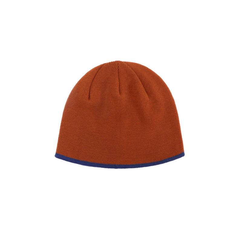 Trendy Rust Knit Cap with Navy Trim