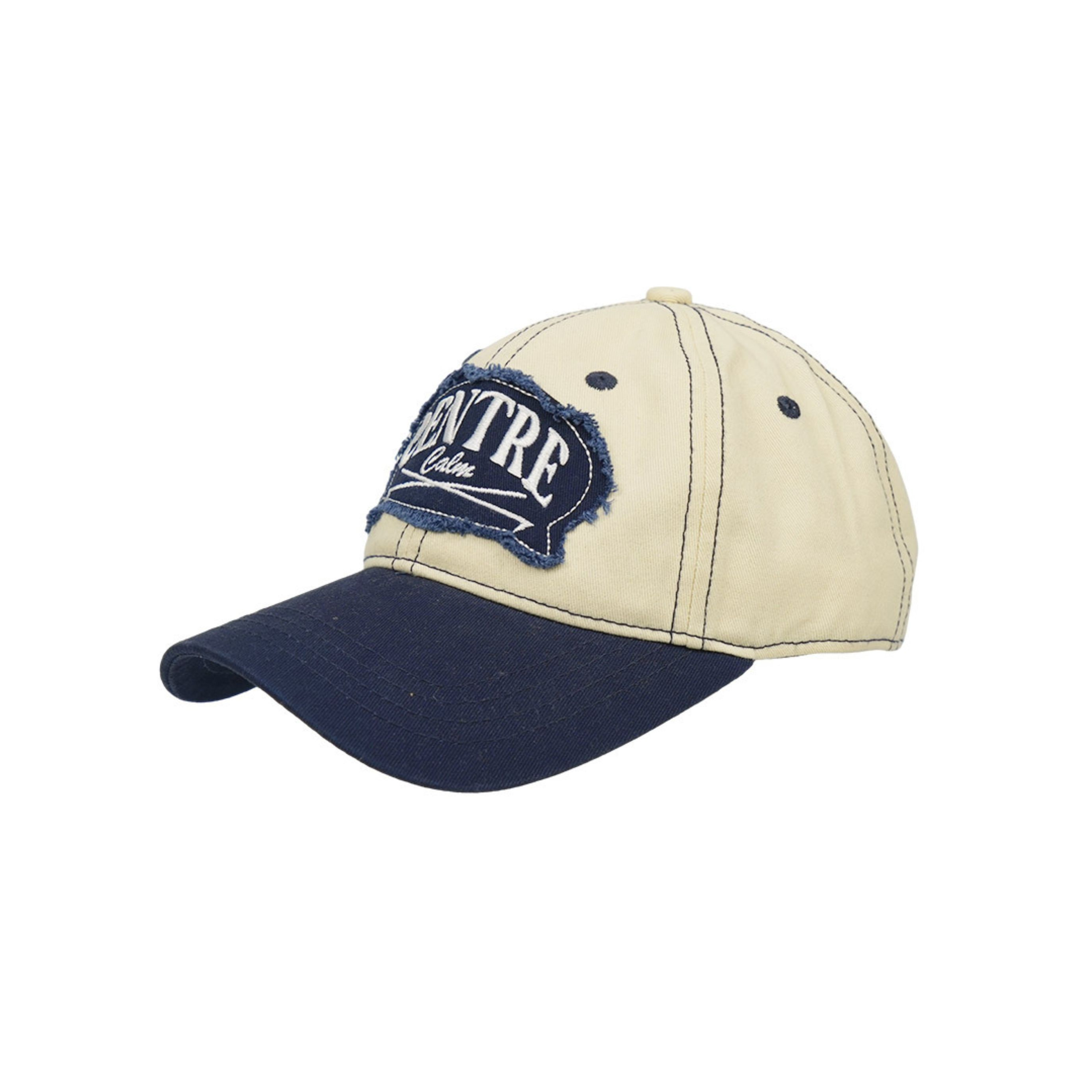 Beige & Navy Distressed Patch Dad Hat