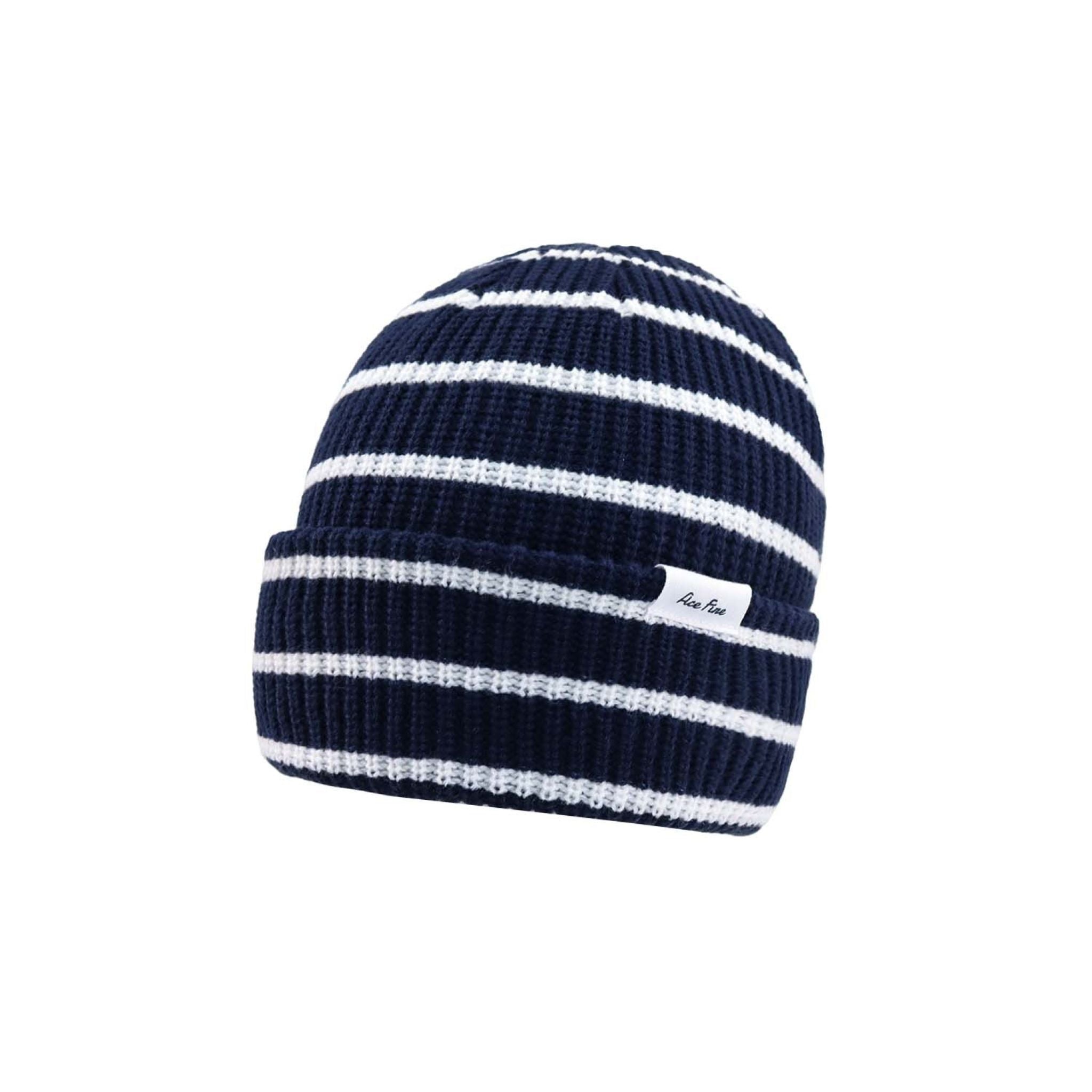 Striped Navy Winter Beanie