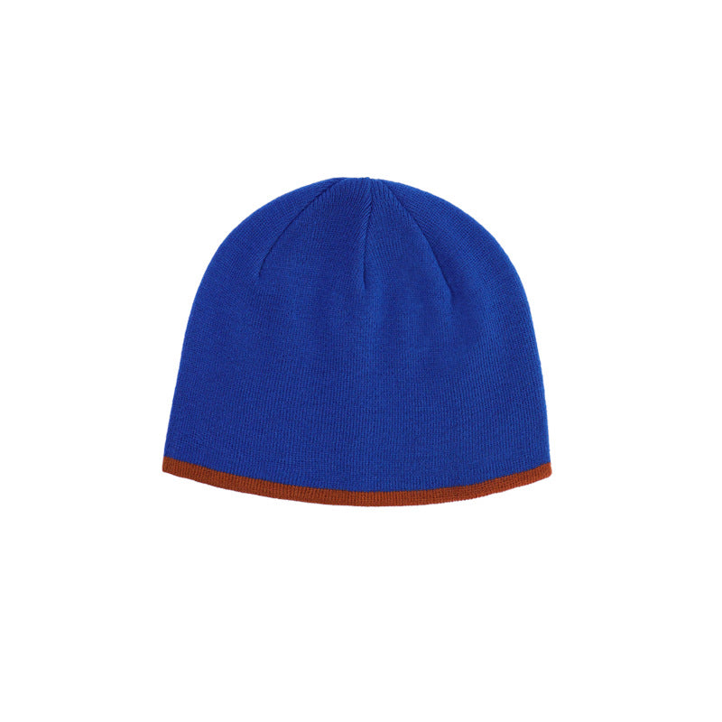 Trendy Rust Knit Cap with Navy Trim
