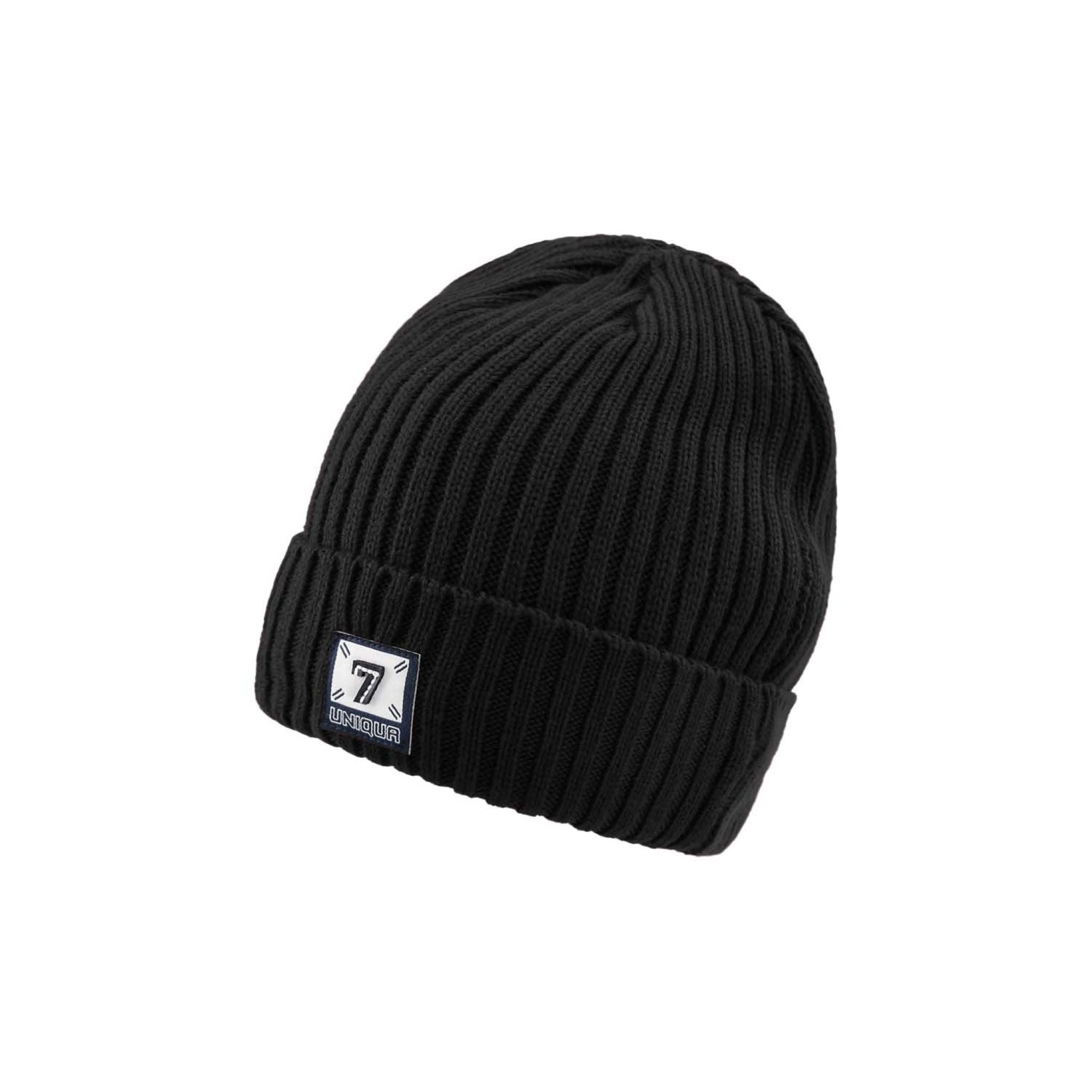 Burgundy Ribbed Beanie With 7 Emblem