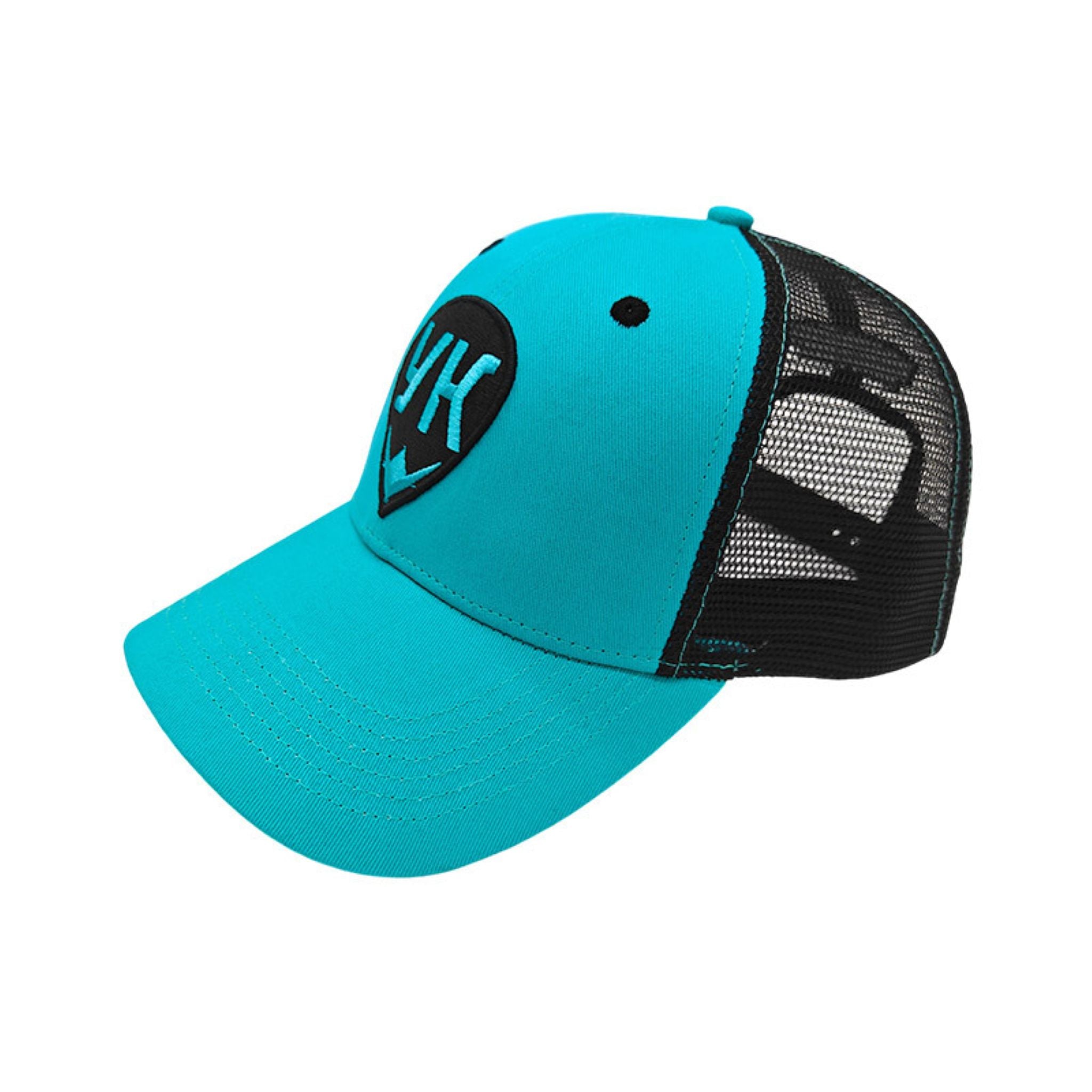 Turquoise Brim Black Mesh Trucker Hat