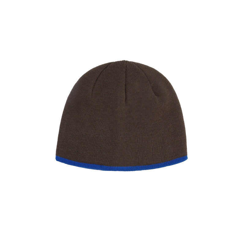 Trendy Rust Knit Cap with Navy Trim
