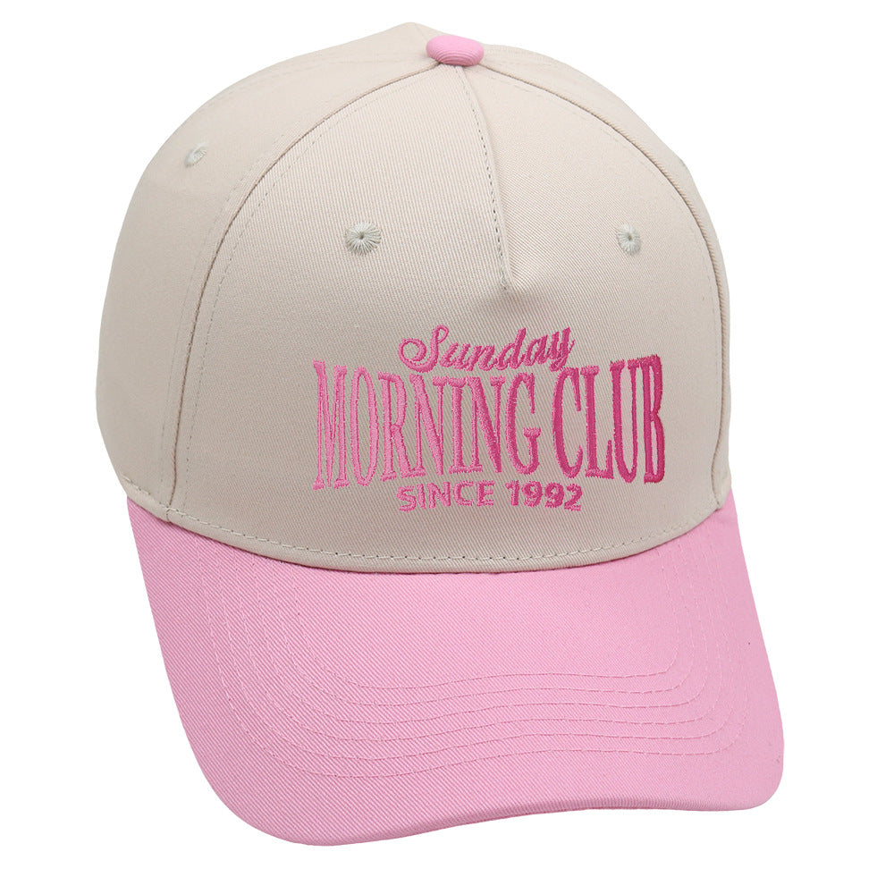 Two-Tone Beige Pink Cap - "Sunday Morning Club" Embroidery