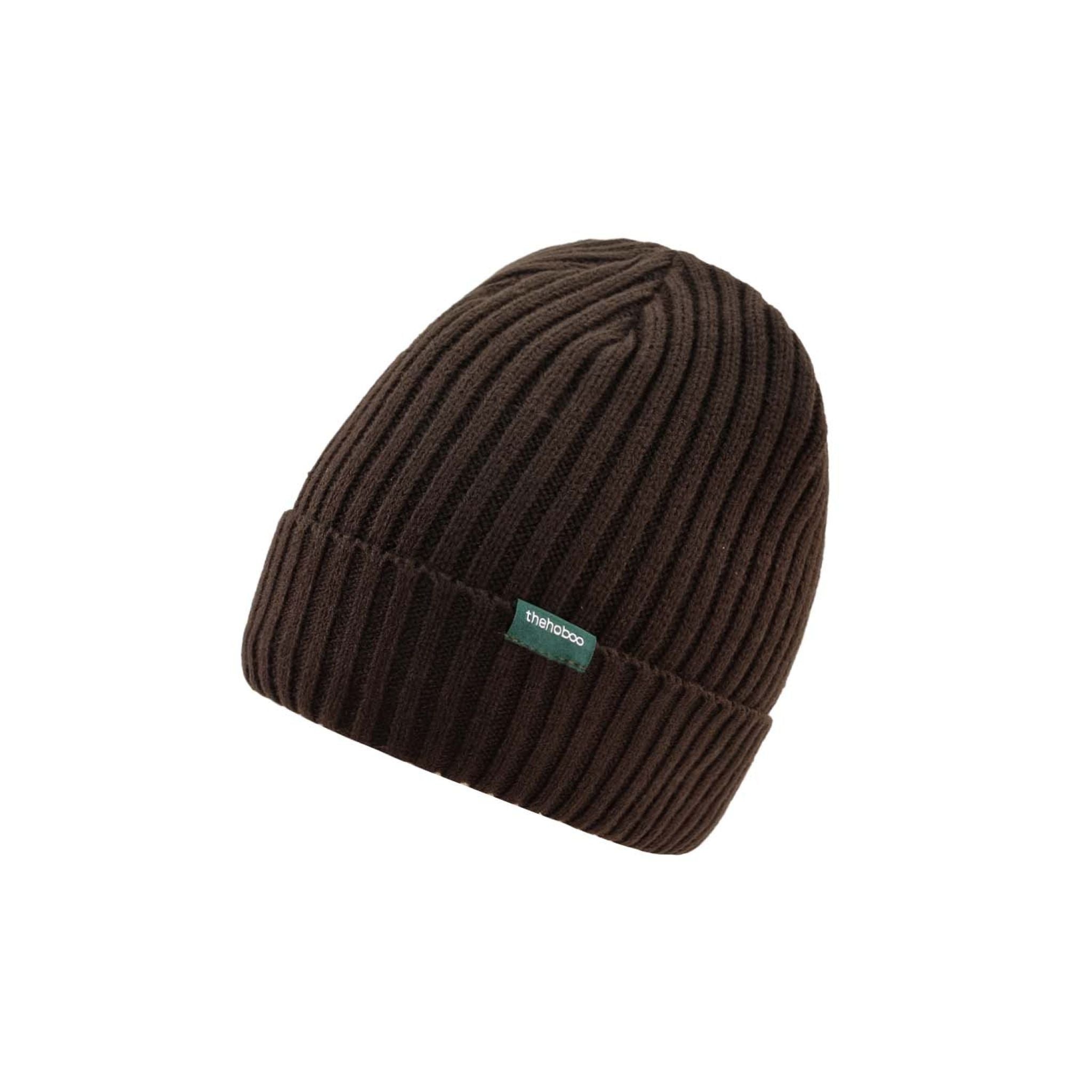 Brown Ribbed Winter Knit Beanie